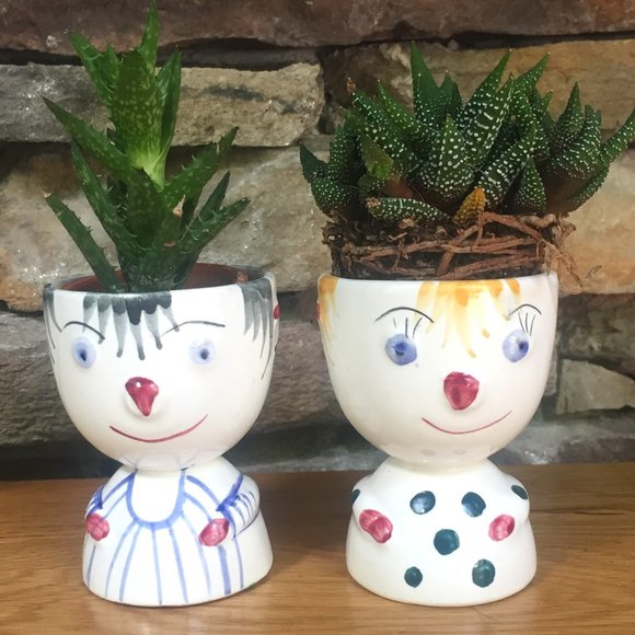 VTG Egg Cup Faces People MCM Japan Succulents Boho